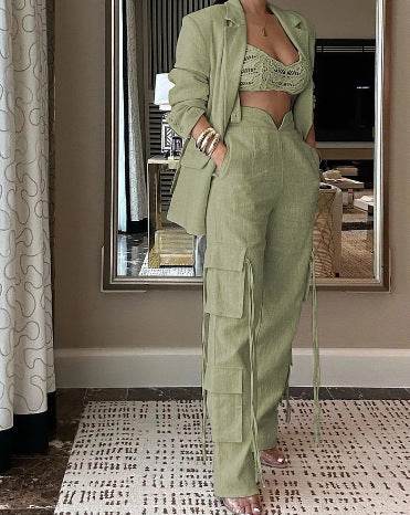 Summer Fashion Street Hot Girl Solid Color Casual Top Suit - DripNation