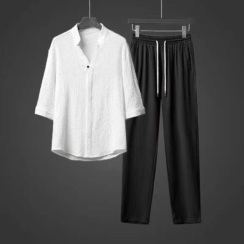 Chinese Style Tang Suit Long Sleeve T-shirt Plus Size Two-piece Suit - DripNation