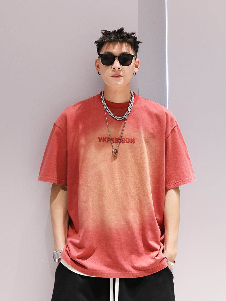 Gradient Washed Fashionable T-shirt Men's Fashion Couple Short Sleeve - DripNation