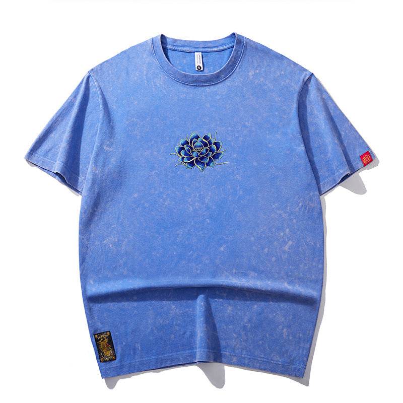 Embroidered Crew Neck Short Sleeve Loose Men's T-shirt - DripNation