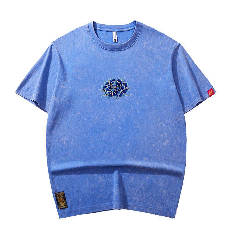 Embroidered Crew Neck Short Sleeve Loose Men's T-shirt - DripNation