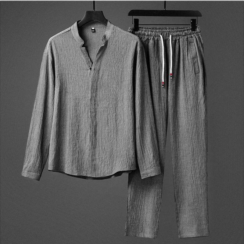 Chinese Style Tang Suit Long Sleeve T-shirt Plus Size Two-piece Suit - DripNation