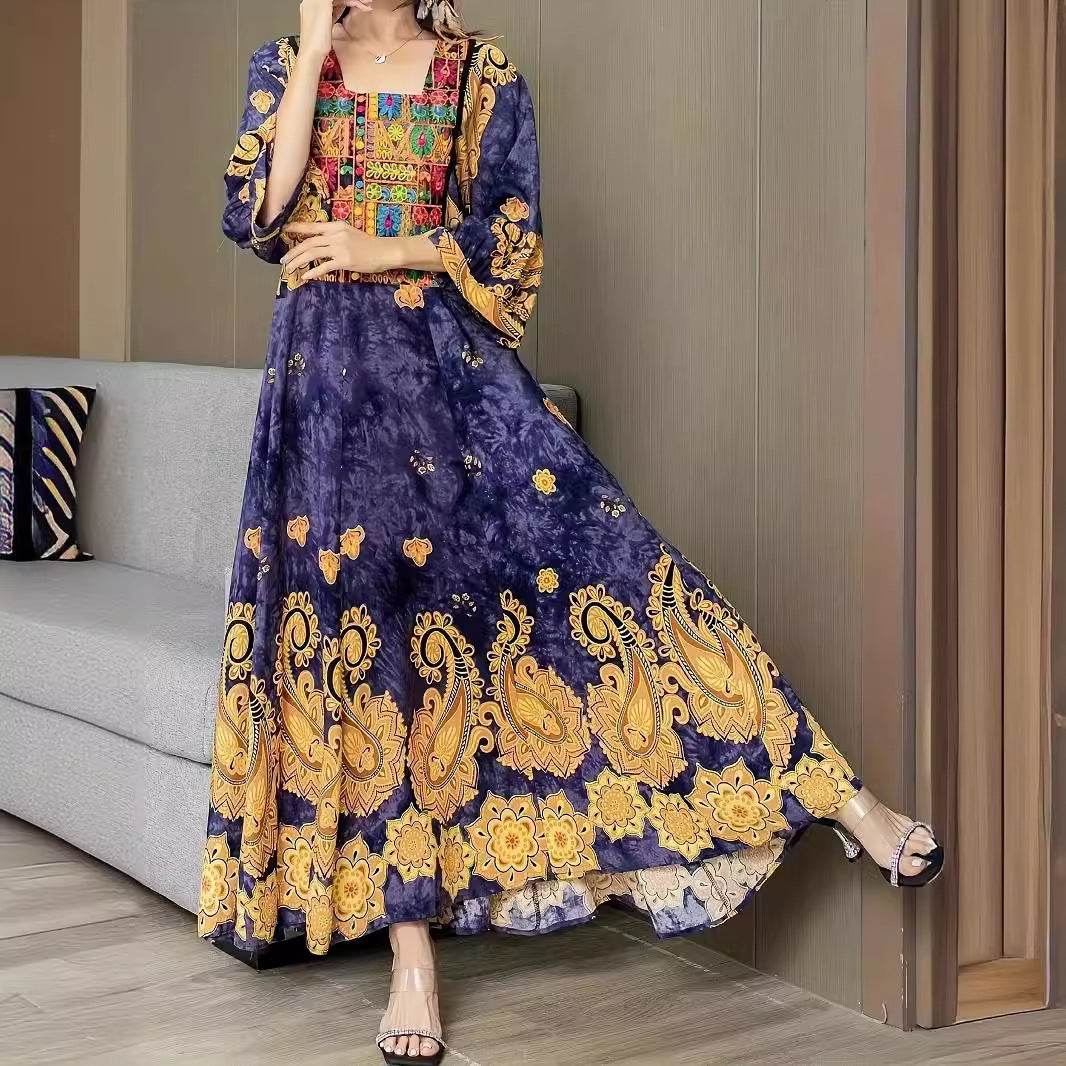 Fashion Personality Female Floral Solid Color Dress - DripNation